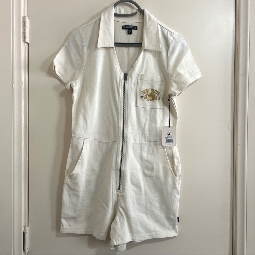Body Glove Women Utility Romper Medium Zip Front Collared Short Sleeve Y2K Surf